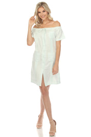 Mojito Women's Guayabera Dress Sexy Off Shoulder Linen Blend Button Down