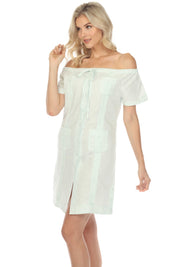Mojito Women's Guayabera Dress Sexy Off Shoulder Linen Blend Button Down