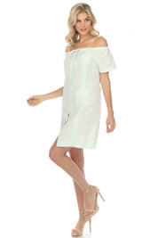 Mojito Women's Guayabera Dress Sexy Off Shoulder Linen Blend Button Down