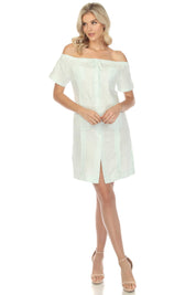 Mojito Women's Guayabera Dress Sexy Off Shoulder Linen Blend Button Down