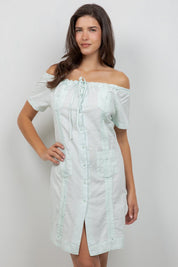 Guayabera Dress Off Shoulder Linen Blend Button Down