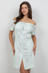 Vestido Guayabera de Hombros Descubiertos con Botones de Lino