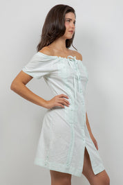 Guayabera Dress Off Shoulder Linen Blend Button Down