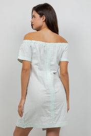 Guayabera Dress Off Shoulder Linen Blend Button Down