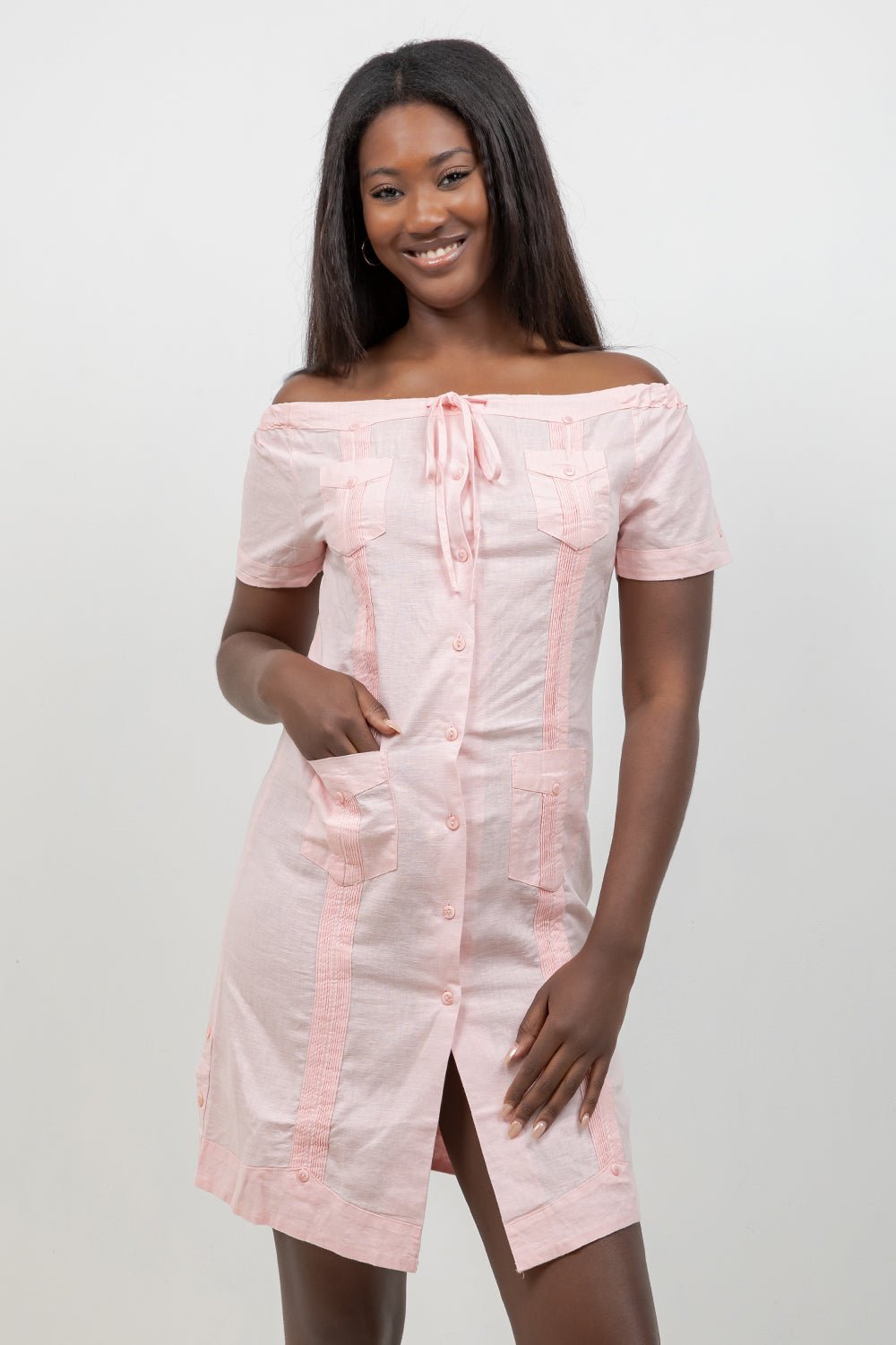 Women's Off-Shoulder Guayabera Dress