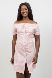 Guayabera Dress Off Shoulder Linen Blend Button Down