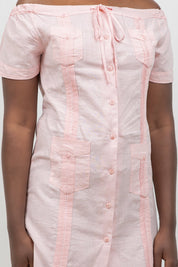 Guayabera Dress Off Shoulder Linen Blend Button Down