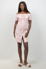 Guayabera Dress Off Shoulder Linen Blend Button Down