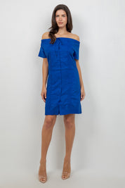 Guayabera Dress Off Shoulder Linen Blend Button Down