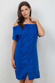 Guayabera Dress Off Shoulder Linen Blend Button Down