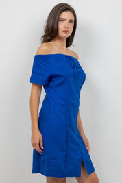 Guayabera Dress Off Shoulder Linen Blend Button Down