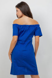Guayabera Dress Off Shoulder Linen Blend Button Down