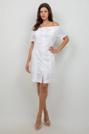 Guayabera Dress Off Shoulder Linen Blend Button Down