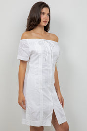 Guayabera Dress Off Shoulder Linen Blend Button Down