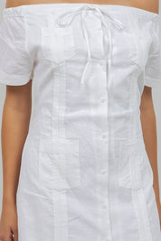 Guayabera Dress Off Shoulder Linen Blend Button Down