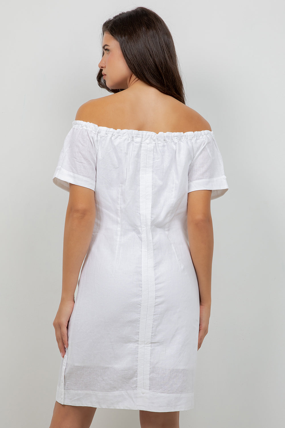 Guayabera Dress Off Shoulder Linen Blend Button Down