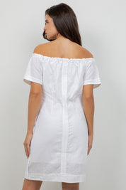 Guayabera Dress Off Shoulder Linen Blend Button Down