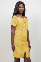 Guayabera Dress Off Shoulder Linen Blend Button Down
