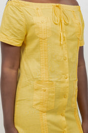 Guayabera Dress Off Shoulder Linen Blend Button Down