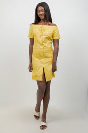 Guayabera Dress Off Shoulder Linen Blend Button Down