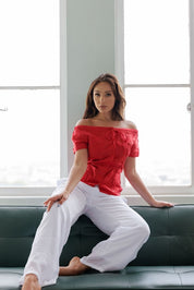 Guayabera sexy para mujer, con hombros descubiertos, botones y mezcla de lino, tallas S-2X