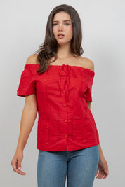 Women's Sexy Guayabera Off-Shoulder Top Button Down Linen Blend S-2X - Mojito Collection - Guayabera Halter Top, Mojito Guayabera Shirt Women, Womens Guayabera Shirt, Womens Shirt