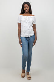 Off-Shoulder Guayabera Top – Linen Blend Button Down