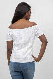 Off-Shoulder Guayabera Top – Linen Blend Button Down