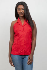 Top guayabera halter de lino para mujer – Abotonado, corte ligero