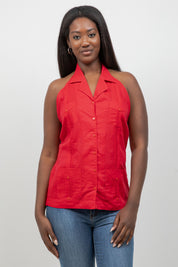 Women's Linen Blend Guayabera Halter Top – Button Down, Lightweight Fit