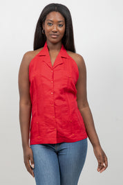 Women's Linen Blend Guayabera Halter Top – Button Down, Lightweight Fit