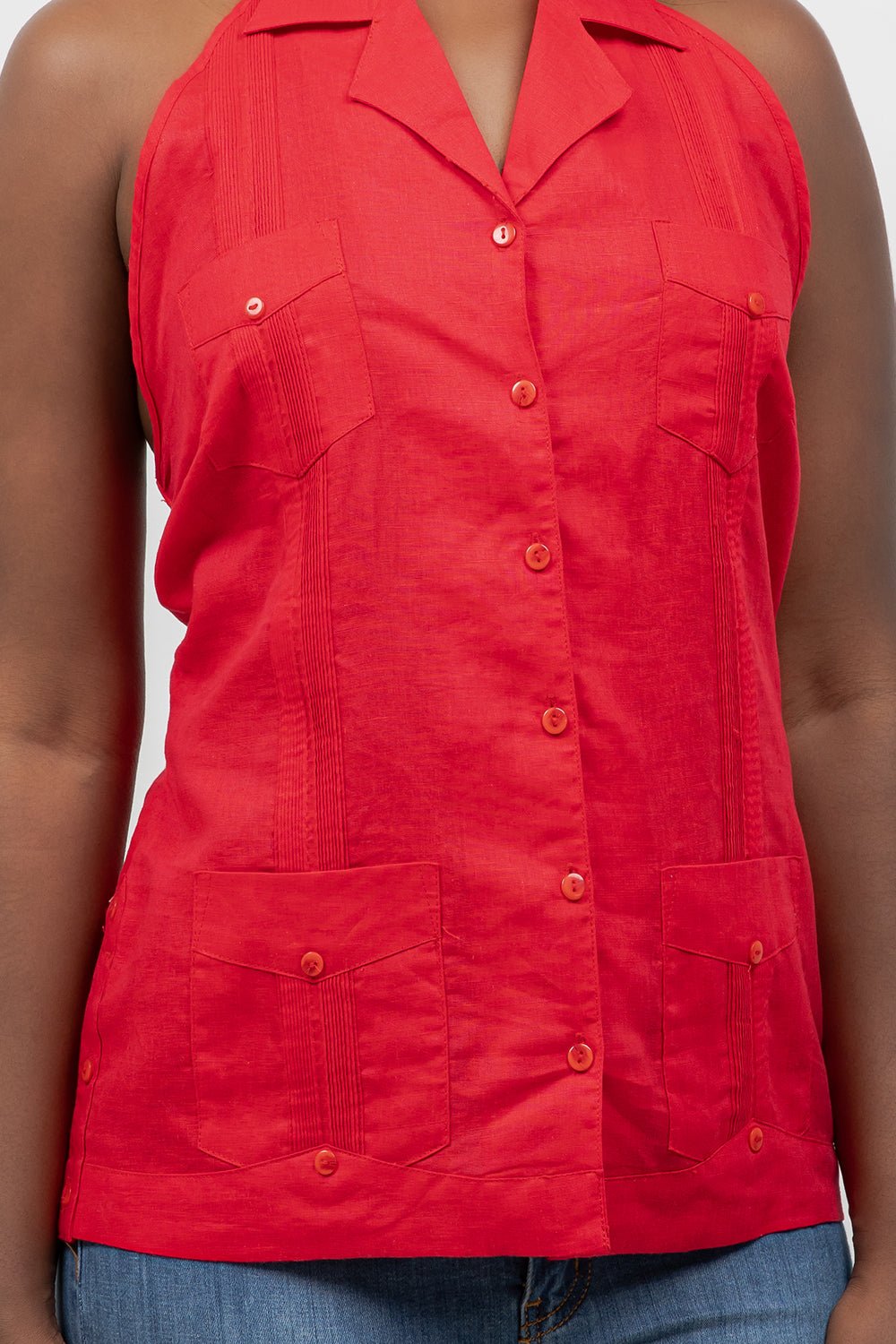 Women's Linen Blend Guayabera Halter Top – Button Down, Lightweight Fit