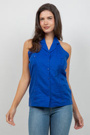 Top guayabera halter de lino para mujer – Abotonado, corte ligero