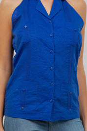 Top guayabera halter de lino para mujer – Abotonado, corte ligero