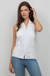Top guayabera halter de lino para mujer – Abotonado, corte ligero