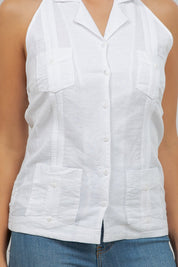 Top guayabera halter de lino para mujer – Abotonado, corte ligero