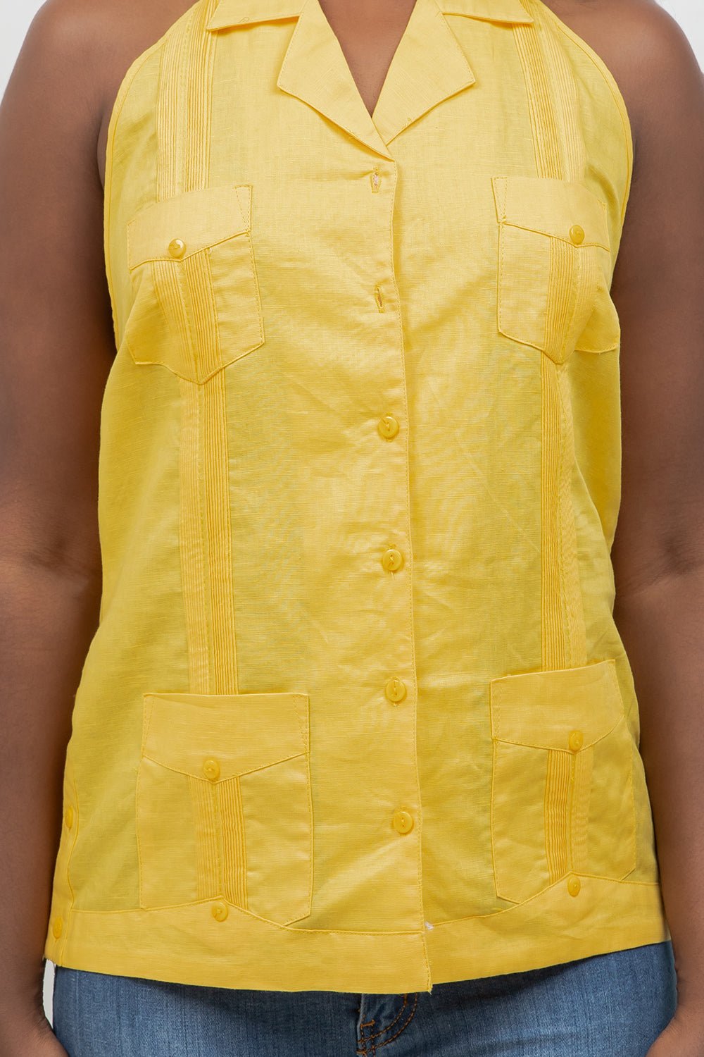 Women's Linen Blend Guayabera Halter Top – Button Down, Lightweight Fit