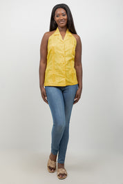 Women's Linen Blend Guayabera Halter Top – Button Down, Lightweight Fit