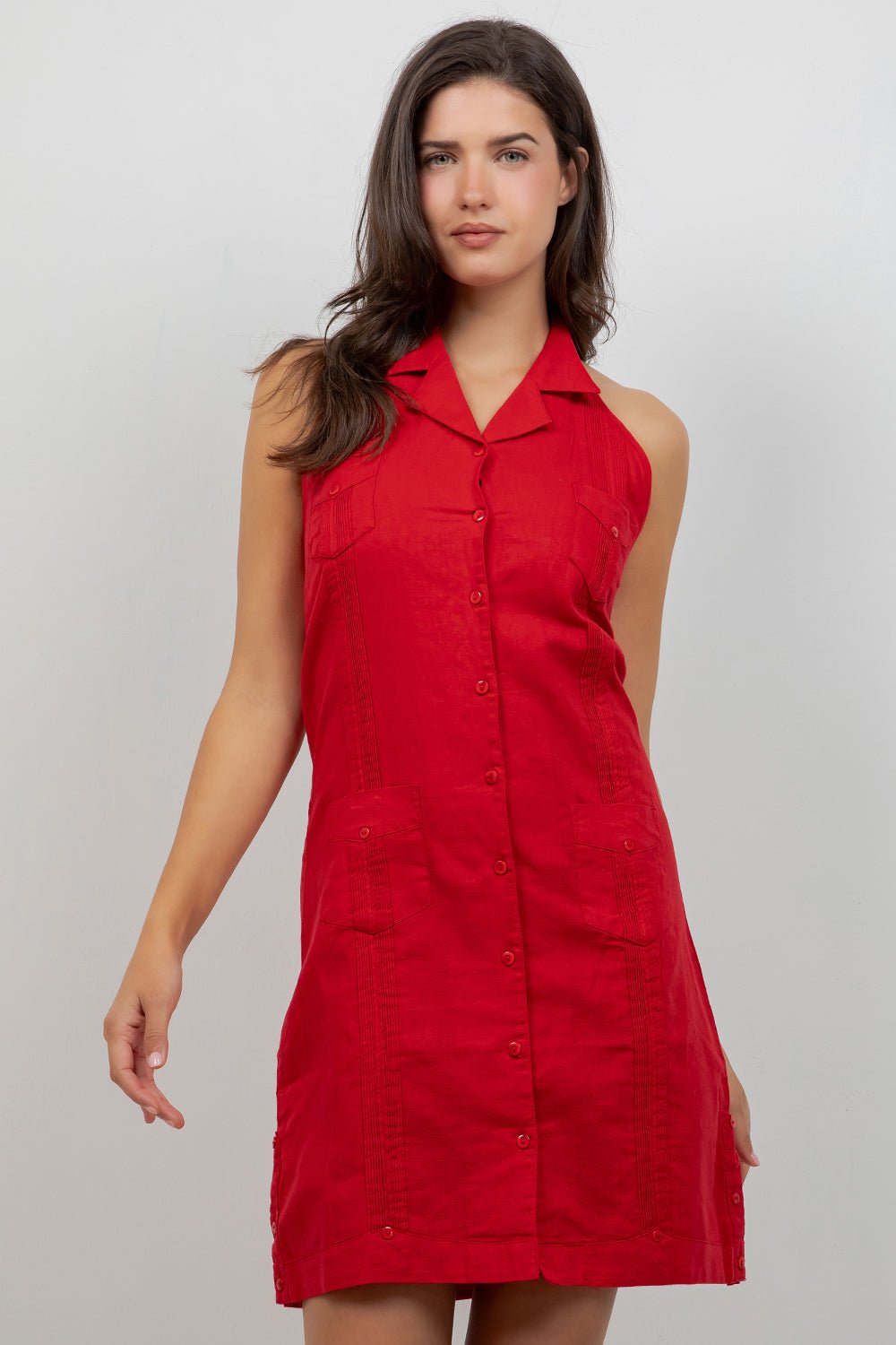 Vestido Guayabera Halter Abotonado para Mujer