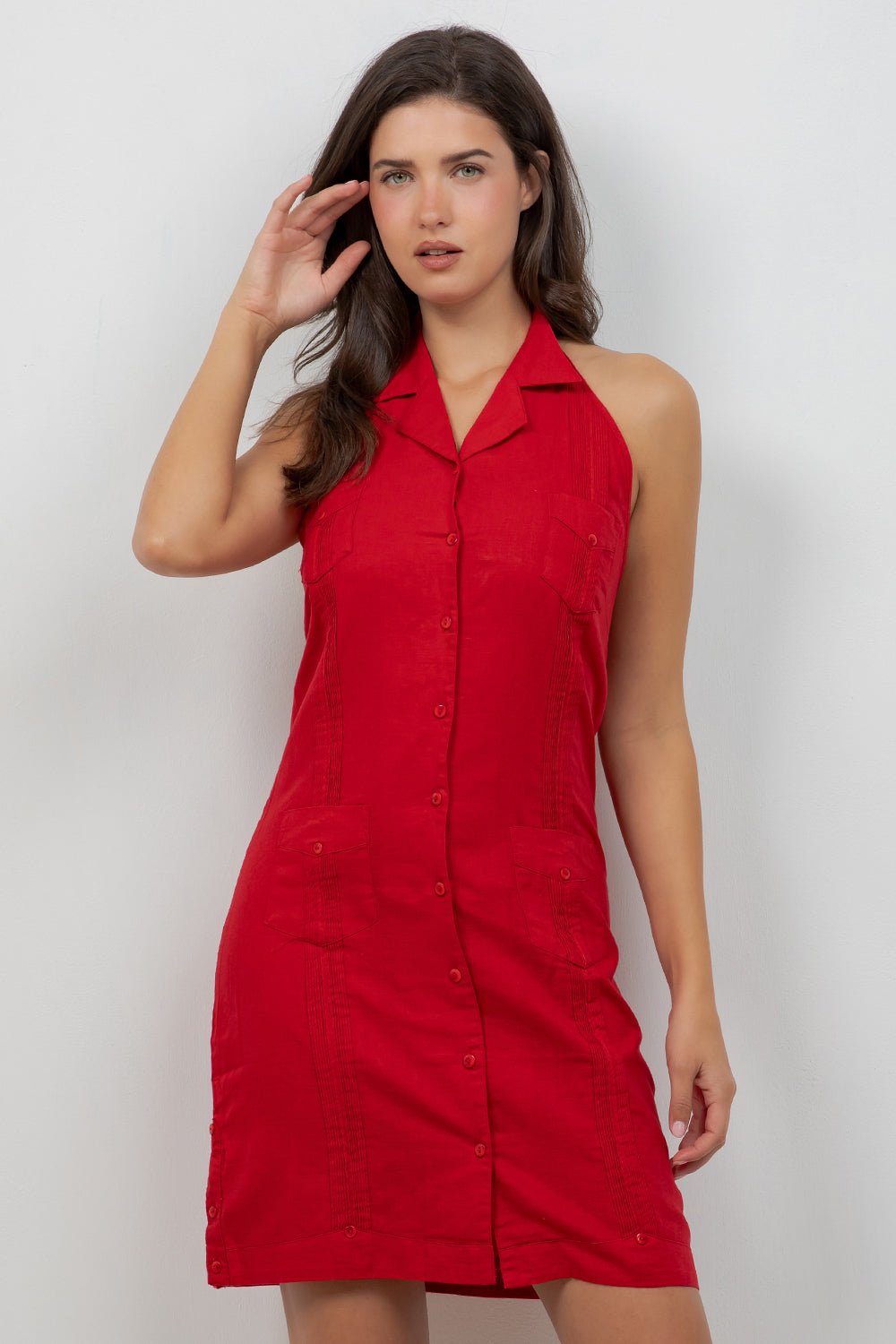 Vestido Guayabera Halter Abotonado para Mujer