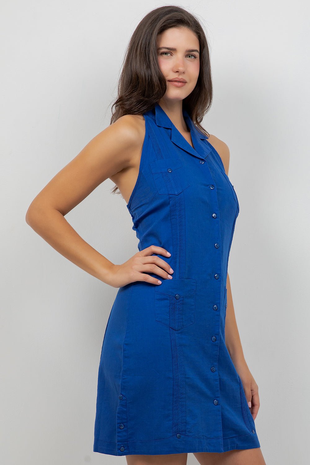 Vestido Guayabera Halter Abotonado para Mujer