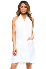 Women's Guayabera Halter Dress Classic Linen Blend Button Down