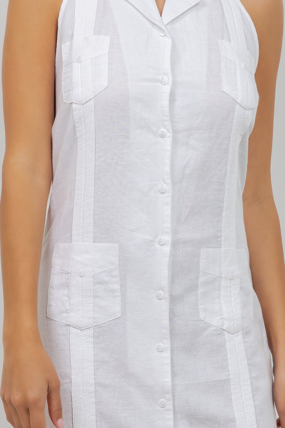 Women's Guayabera Halter Dress, Linen-Cotton, 4 Pockets Medium / ROYAL Women's Guayabera Halter Dress, Linen-Cotton, 4 Pockets Medium / ROYAL