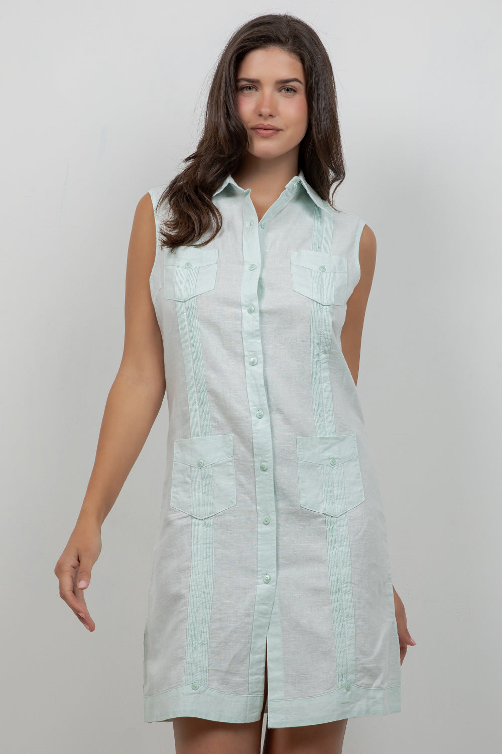 Women's Sleeveless Guayabera Dress in Linen and Cotton Medium / White Women's Sleeveless Guayabera Dress in Linen and Cotton Medium / White