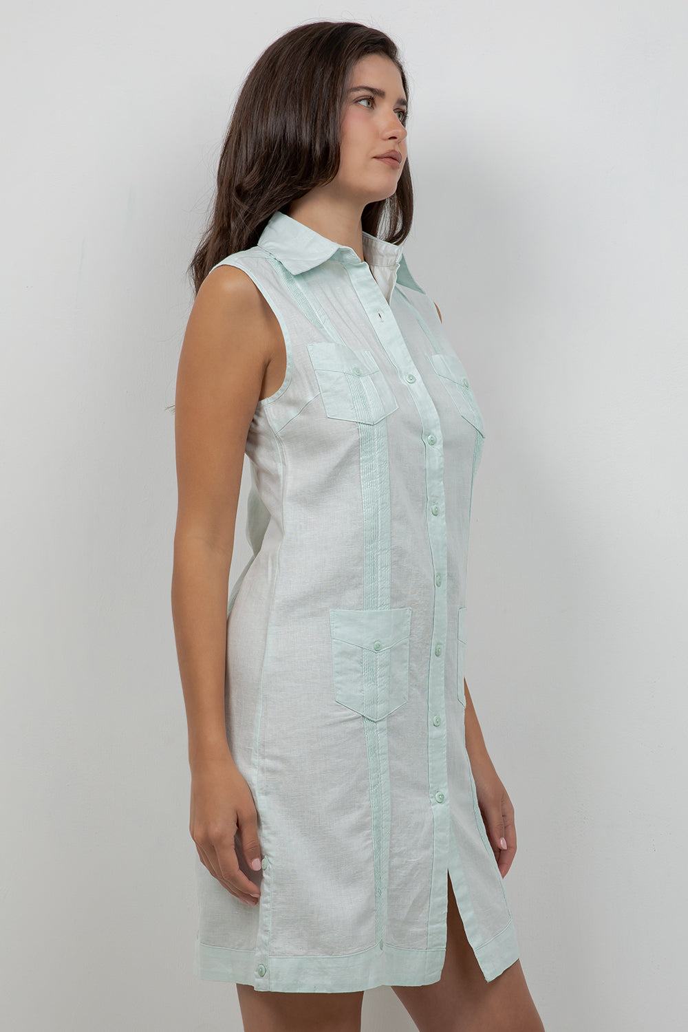Vestido Guayabera sin mangas y con botones para mujer – Lino y algodón