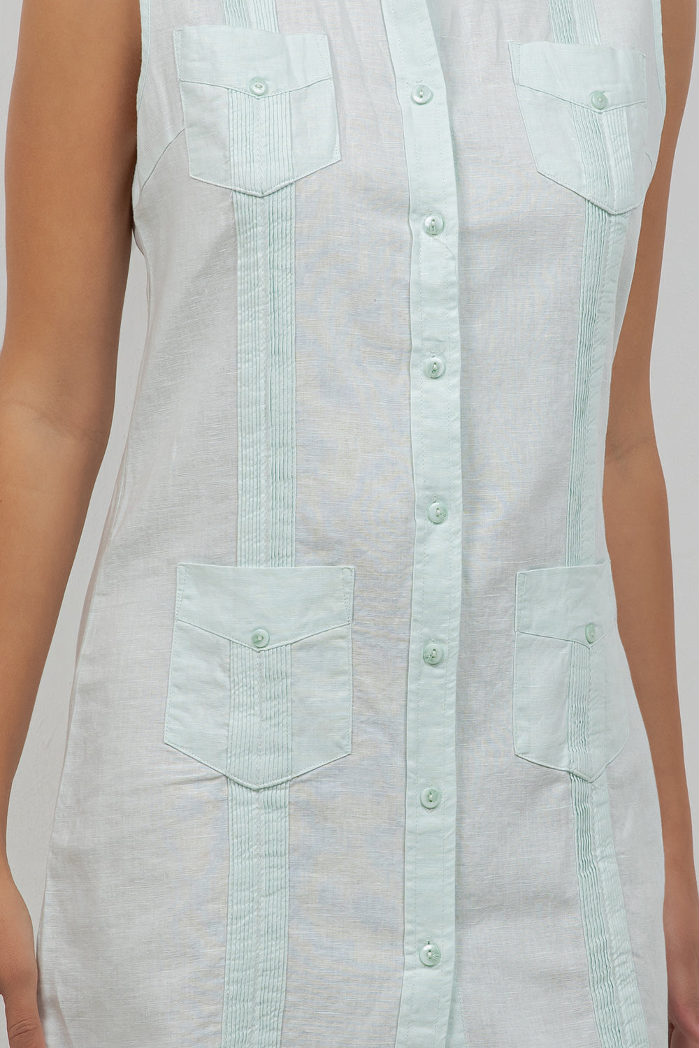 Vestido Guayabera sin mangas y con botones para mujer – Lino y algodón