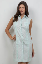 Vestido Guayabera sin mangas y con botones para mujer – Lino y algodón