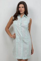 Vestido Guayabera sin mangas y con botones para mujer – Lino y algodón
