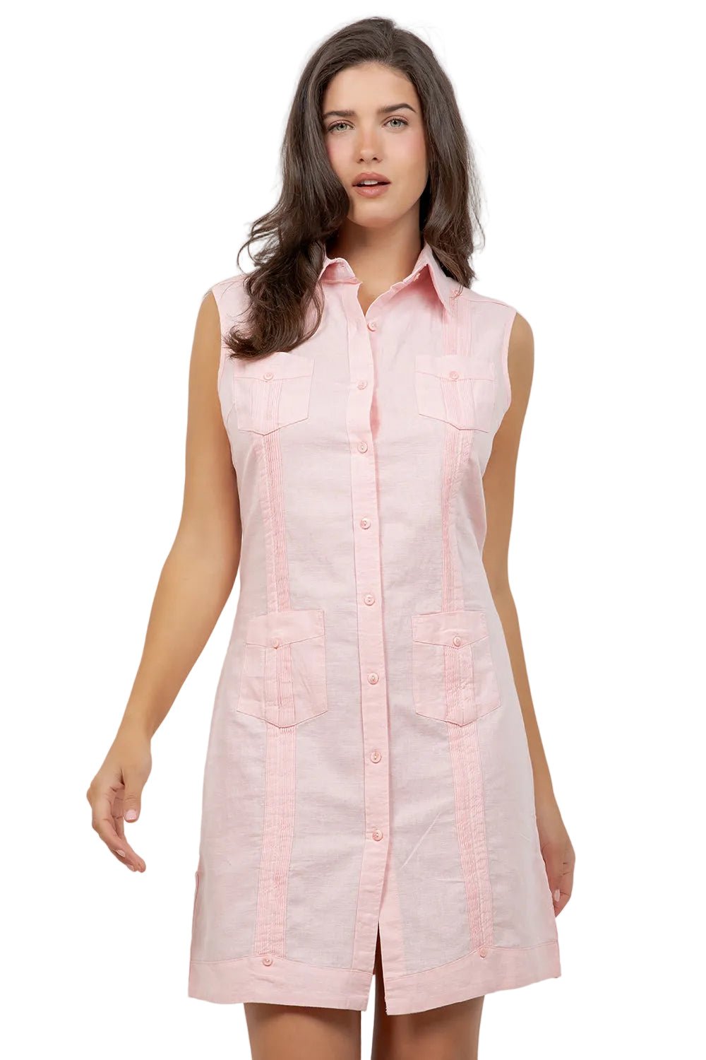 open lace back dress Women's Sleeveless Guayabera Dress in Linen and Cotton – Mojito Collection