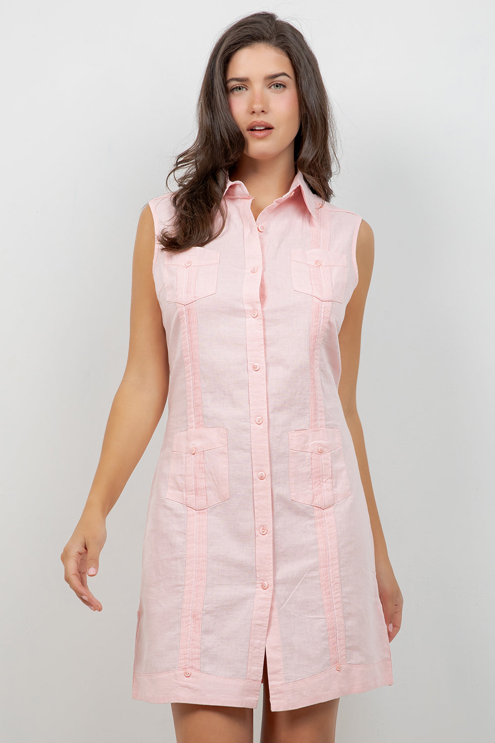 Women's Sleeveless Guayabera Dress in Linen and Cotton Medium / White Women's Sleeveless Guayabera Dress in Linen and Cotton Medium / White